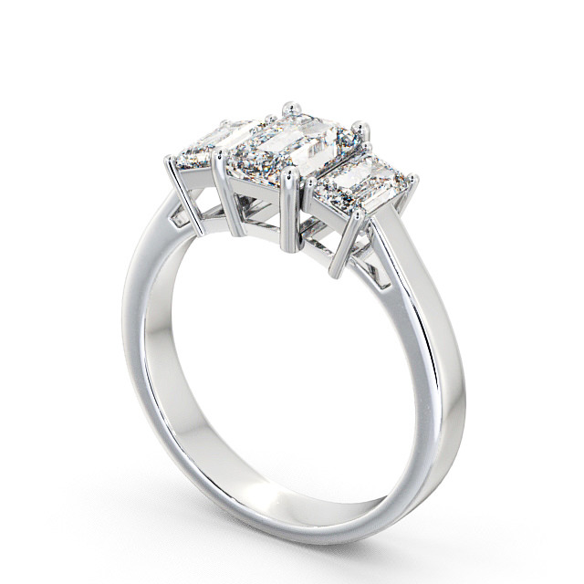 Three Stone Emerald Diamond Ring 9K White Gold - Hemley TH16_WG_SIDE