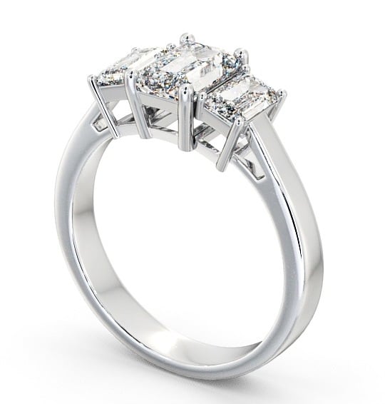 Three Stone Emerald Diamond Ring 9K White Gold - Hemley TH16_WG_THUMB1
