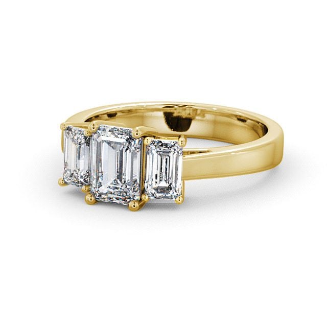 Three Stone Emerald Diamond Ring 9K Yellow Gold - Hemley TH16_YG_FLAT