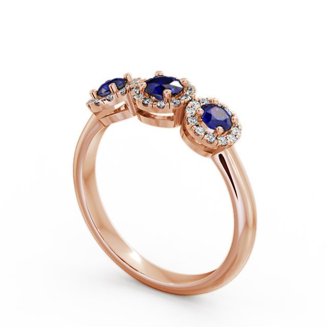Three Stone Cluster Blue Sapphire and Diamond 0.64ct Ring 18K Rose Gold - Addiewell TH19GEM_RG_BS_SIDE