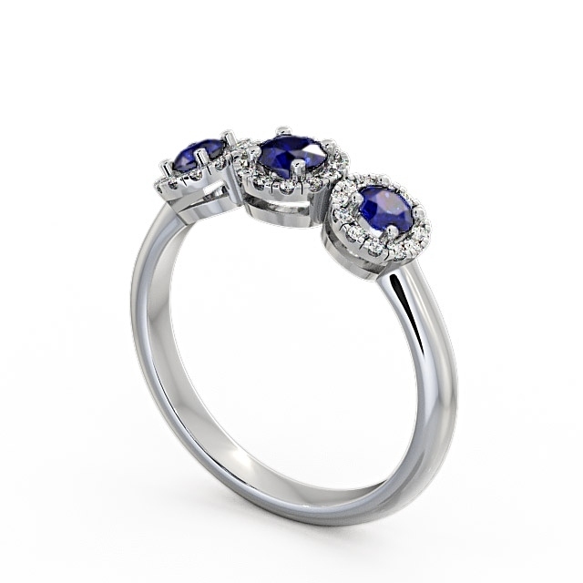 Three Stone Cluster Blue Sapphire and Diamond 0.64ct Ring 9K White Gold - Addiewell TH19GEM_WG_BS_SIDE