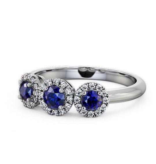  Three Stone Cluster Blue Sapphire and Diamond 0.64ct Ring 18K White Gold - Addiewell TH19GEM_WG_BS_THUMB2 