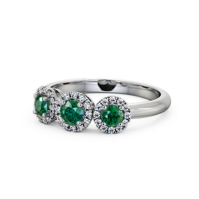 Three Stone Cluster Emerald and Diamond 0.55ct Ring 18K White Gold - Addiewell TH19GEM_WG_EM_FLAT