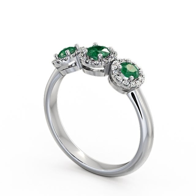 Three Stone Cluster Emerald and Diamond 0.55ct Ring 18K White Gold - Addiewell TH19GEM_WG_EM_SIDE