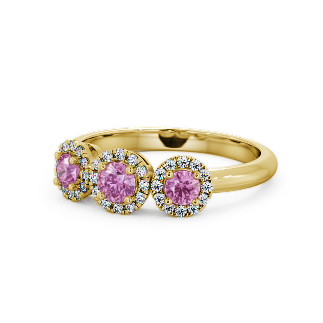 Three Stone Cluster Pink Sapphire and Diamond 0.64ct Ring 9K Yellow Gold - Addiewell TH19GEM_YG_PS_FLAT
