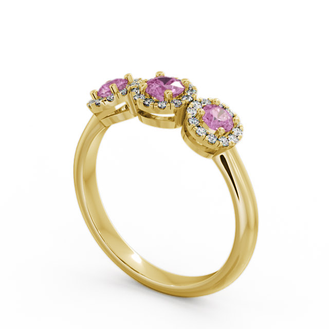 Three Stone Cluster Pink Sapphire and Diamond 0.64ct Ring 9K Yellow Gold - Addiewell TH19GEM_YG_PS_SIDE