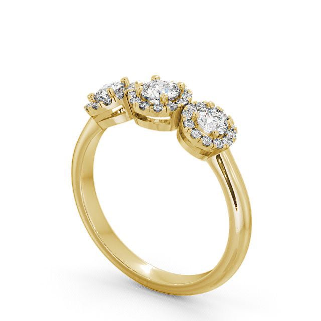 Three Stone Round Diamond Engagement Ring 9K Yellow Gold With Halo - Addiewell TH19_YG_SIDE