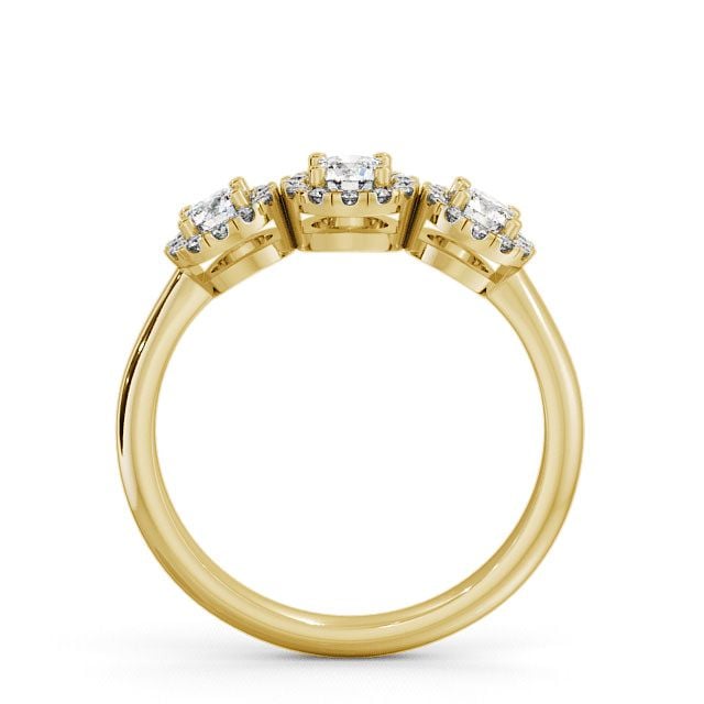 Three Stone Round Diamond Engagement Ring 9K Yellow Gold With Halo - Addiewell TH19_YG_UP