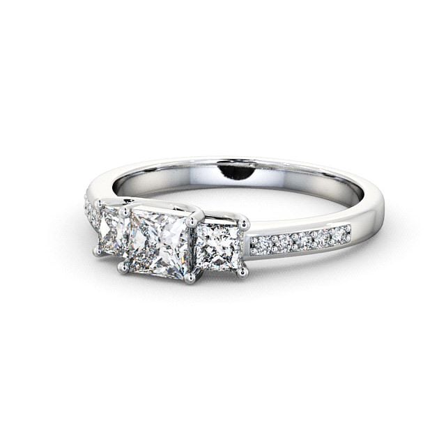 Three Stone Princess Diamond Ring Platinum With Side Stones - Amberley TH1S_WG_FLAT