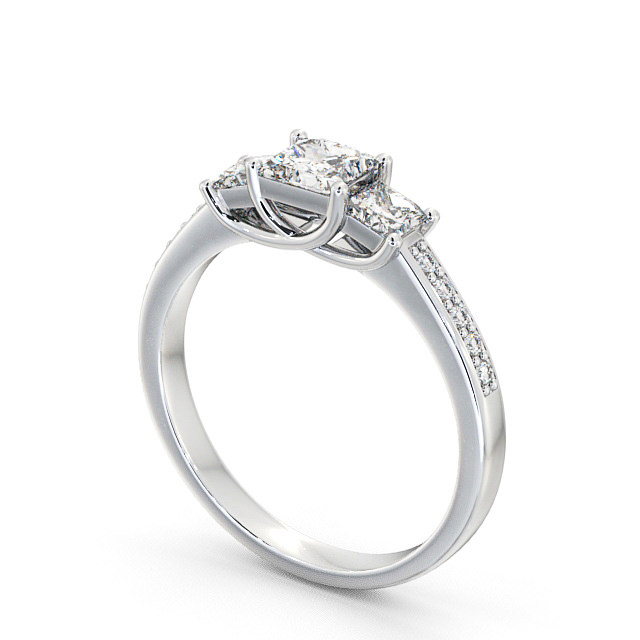 Three Stone Princess Diamond Ring Platinum With Side Stones - Amberley TH1S_WG_SIDE
