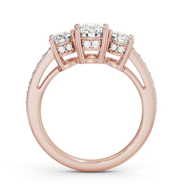 Three Stone Round Diamond Ring 9K Rose Gold With Side Stones - Beaumont TH20_RG_UP