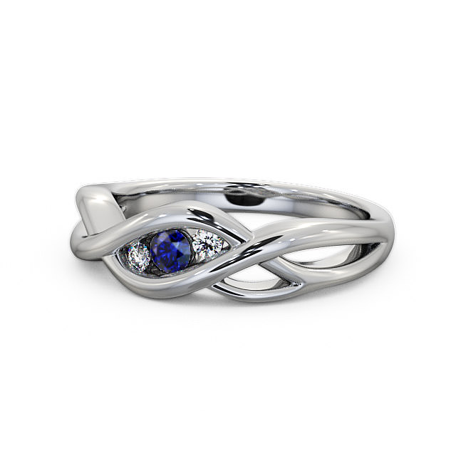 Three Stone Blue Sapphire and Diamond 0.13ct Ring 9K White Gold - Ebley TH21GEM_WG_BS_FLAT