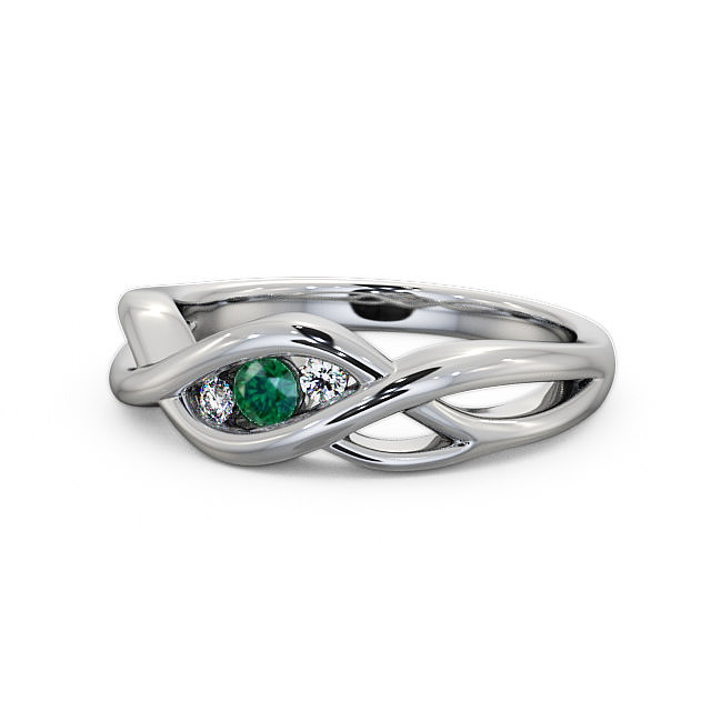 Three Stone Emerald and Diamond 0.11ct Ring 9K White Gold - Ebley TH21GEM_WG_EM_FLAT
