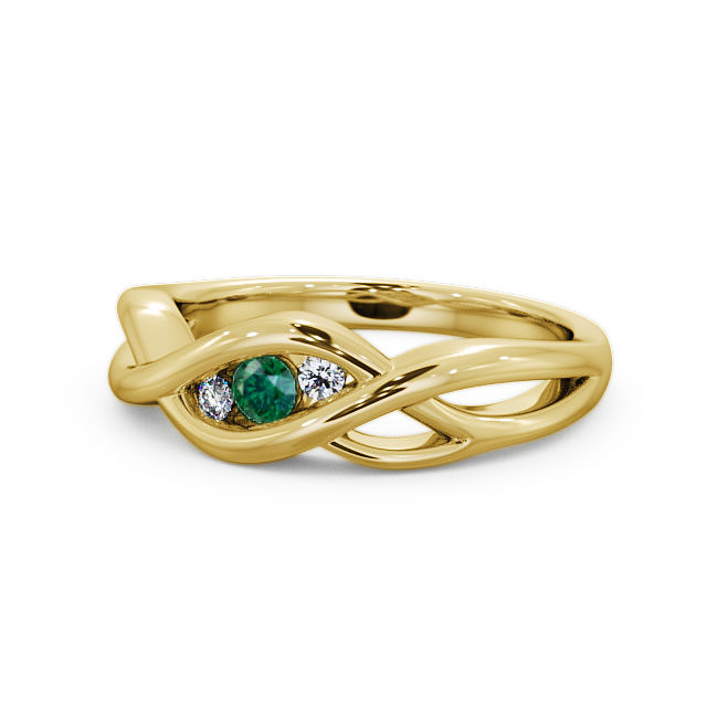 Three Stone Emerald and Diamond 0.11ct Ring 9K Yellow Gold - Ebley TH21GEM_YG_EM_FLAT
