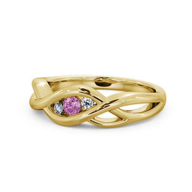 Three Stone Pink Sapphire and Diamond 0.13ct Ring 9K Yellow Gold - Ebley TH21GEM_YG_PS_FLAT