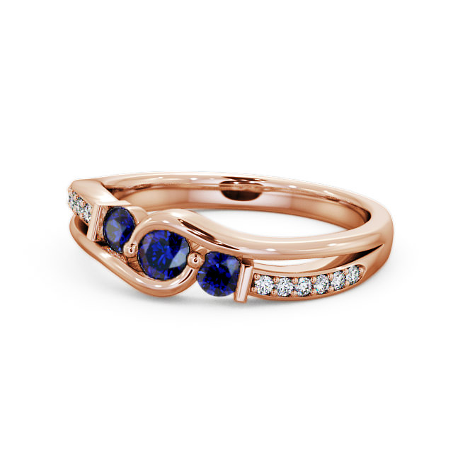 Three Stone Blue Sapphire and Diamond 0.38ct Ring 18K Rose Gold - Daviot TH22GEM_RG_BS_FLAT