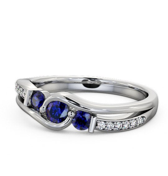  Three Stone Blue Sapphire and Diamond 0.38ct Ring 18K White Gold - Daviot TH22GEM_WG_BS_THUMB2 