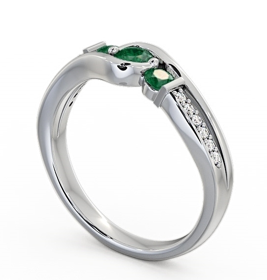  Three Stone Emerald and Diamond 0.31ct Ring 9K White Gold - Daviot TH22GEM_WG_EM_THUMB1 