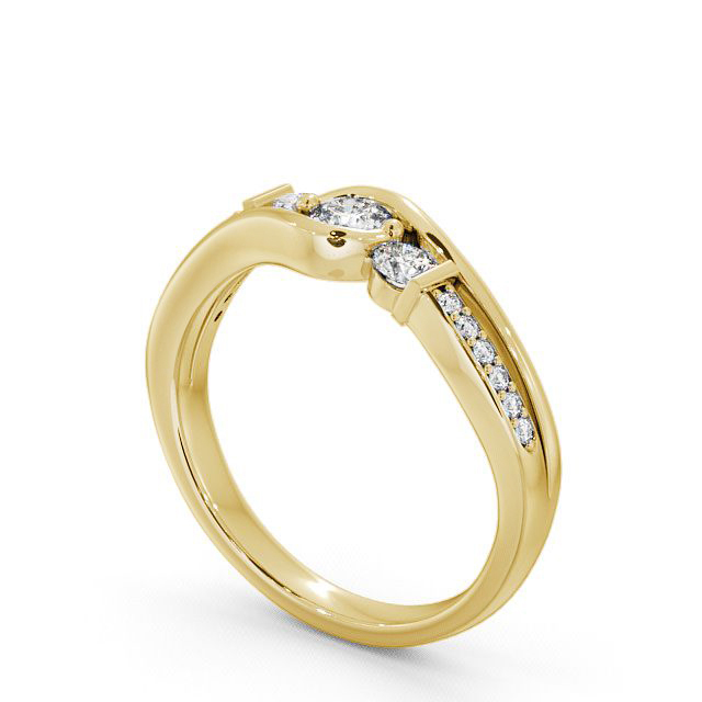 Three Stone Round Diamond Ring 9K Yellow Gold With Side Stones - Daviot TH22_YG_SIDE