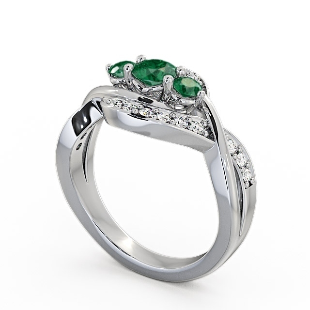Three Stone Emerald and Diamond 0.59ct Ring 18K White Gold - Belsay TH23GEM_WG_EM_SIDE
