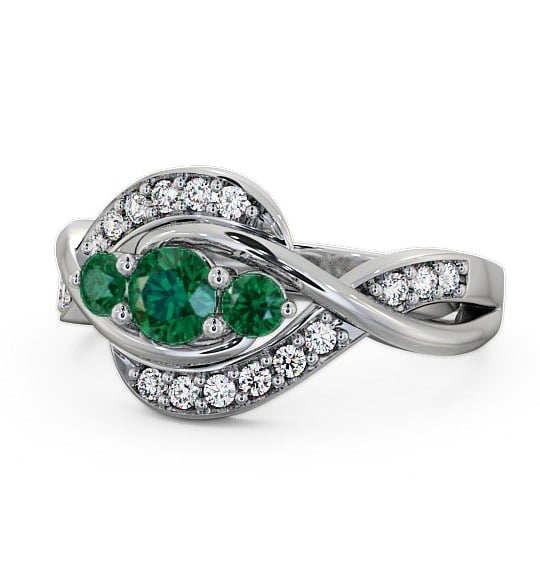  Three Stone Emerald and Diamond 0.59ct Ring 9K White Gold - Belsay TH23GEM_WG_EM_THUMB2 