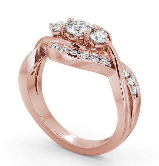  Three Stone Round Diamond Ring 9K Rose Gold With Channel Set Stones - Belsay TH23_RG_THUMB1 