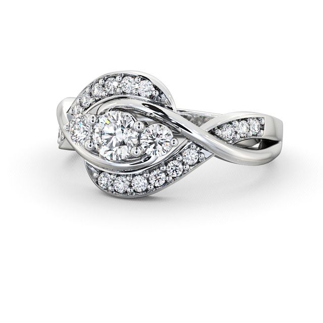 Three Stone Round Diamond Ring 18K White Gold With Channel Set Stones - Belsay TH23_WG_FLAT