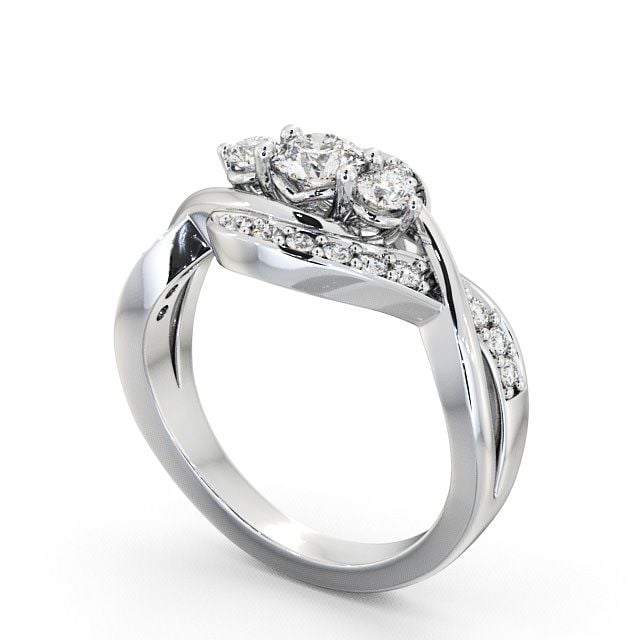 Three Stone Round Diamond Ring 18K White Gold With Channel Set Stones - Belsay TH23_WG_SIDE