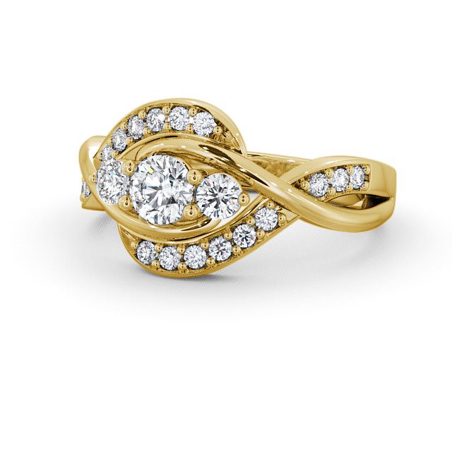 Three Stone Round Diamond Ring 9K Yellow Gold With Channel Set Stones - Belsay TH23_YG_FLAT