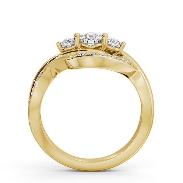 Three Stone Round Diamond Ring 9K Yellow Gold With Channel Set Stones - Belsay TH23_YG_UP