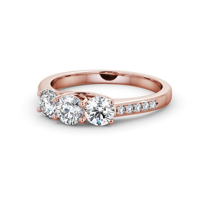 Three Stone Round Diamond Ring 18K Rose Gold With Side Stones - Chesley TH2S_RG_FLAT