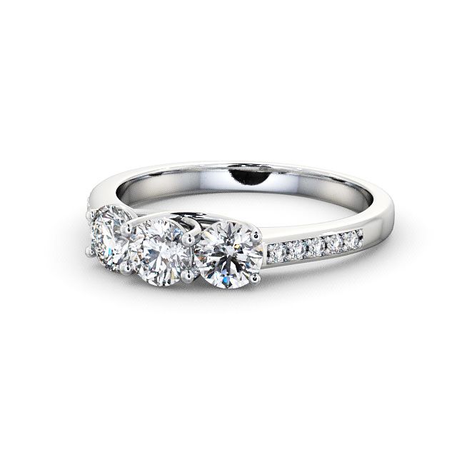 Three Stone Round Diamond Ring 18K White Gold With Side Stones - Chesley TH2S_WG_FLAT