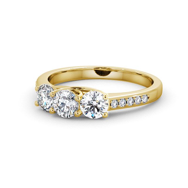 Three Stone Round Diamond Ring 18K Yellow Gold With Side Stones - Chesley TH2S_YG_FLAT