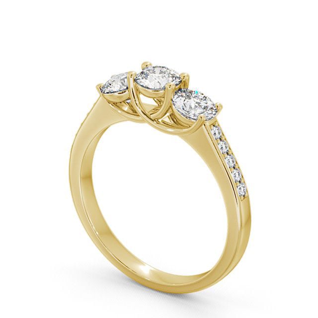 Three Stone Round Diamond Ring 18K Yellow Gold With Side Stones - Chesley TH2S_YG_SIDE