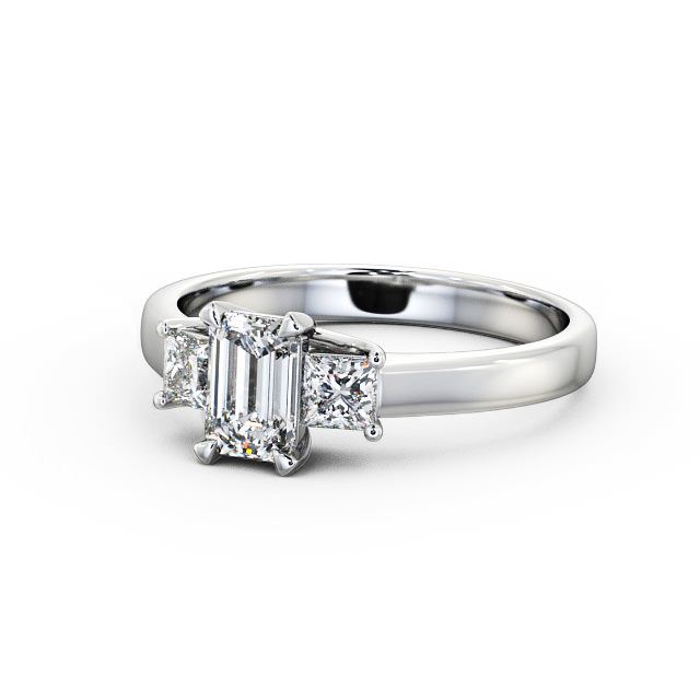 Three Stone Emerald Diamond Ring 18K White Gold - Ciana TH32_WG_FLAT