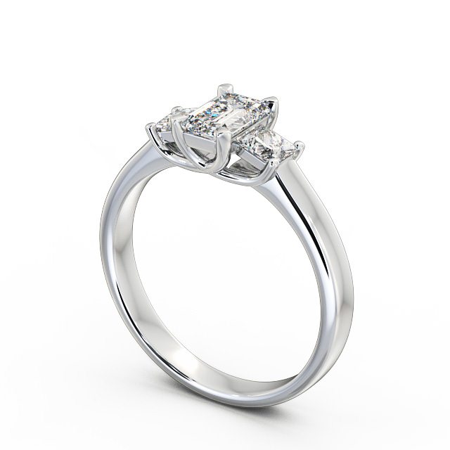 Three Stone Emerald Diamond Ring 18K White Gold - Ciana TH32_WG_SIDE