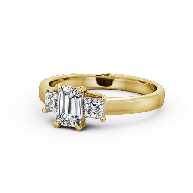 Three Stone Emerald Diamond Ring 18K Yellow Gold - Ciana TH32_YG_FLAT