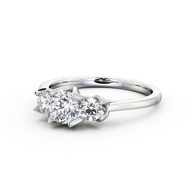 Three Stone Round Diamond Ring 18K White Gold - Esther TH40_WG_FLAT