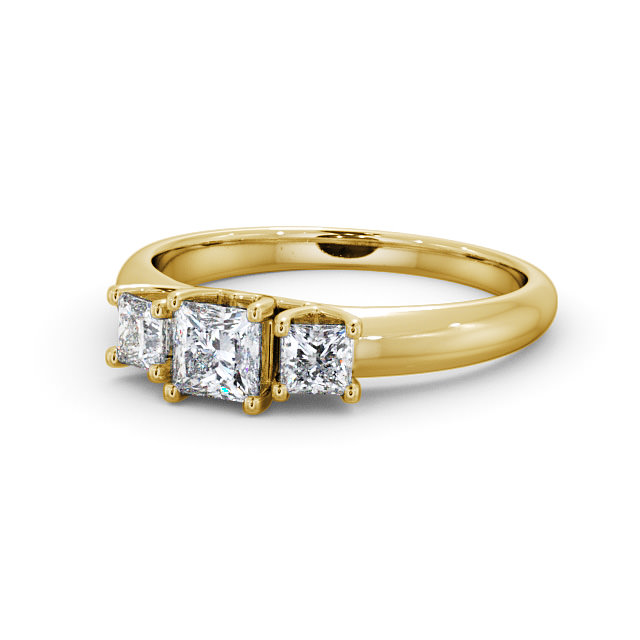 Three Stone Princess Diamond Ring 18K Yellow Gold - Catania TH46_YG_FLAT