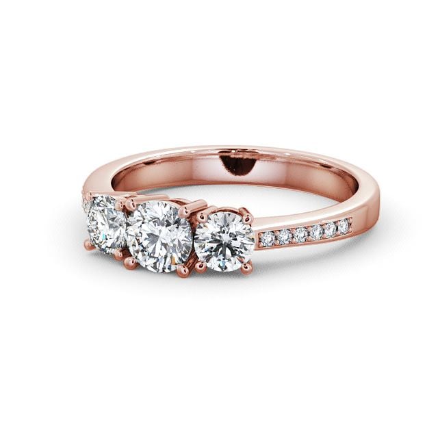 Three Stone Round Diamond Ring 9K Rose Gold With Side Stones - Enis TH4S_RG_FLAT