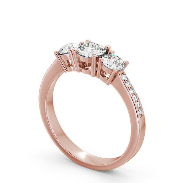 Three Stone Round Diamond Ring 9K Rose Gold With Side Stones - Enis TH4S_RG_SIDE