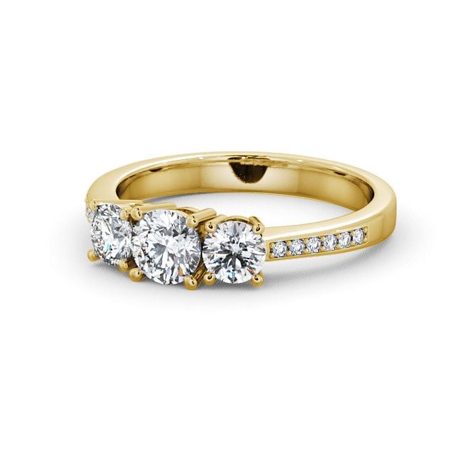 Three Stone Round Diamond Ring 9K Yellow Gold With Side Stones - Enis TH4S_YG_FLAT