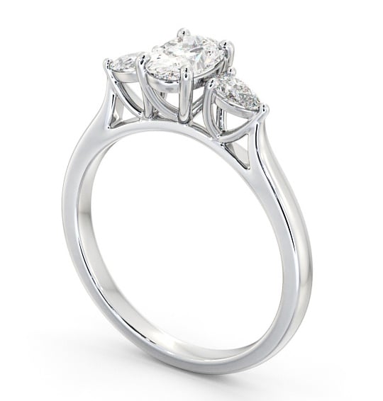 Three Stone Oval Diamond Ring 18K White Gold - Debele TH51_WG_THUMB1