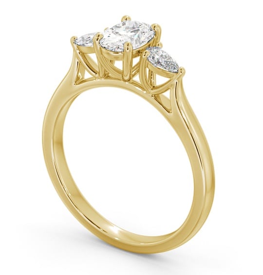 Three Stone Oval Diamond Ring 18K Yellow Gold - Debele TH51_YG_THUMB1