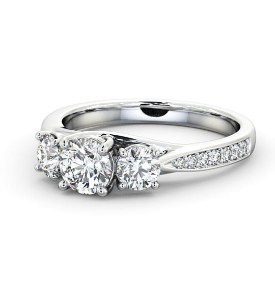 Three Stone Round Diamond Ring 9K White Gold - Jolance TH53_WG_THUMB2 