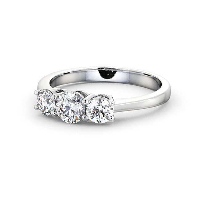 Three Stone Round Diamond Ring 9K White Gold - Chalford TH5_WG_FLAT