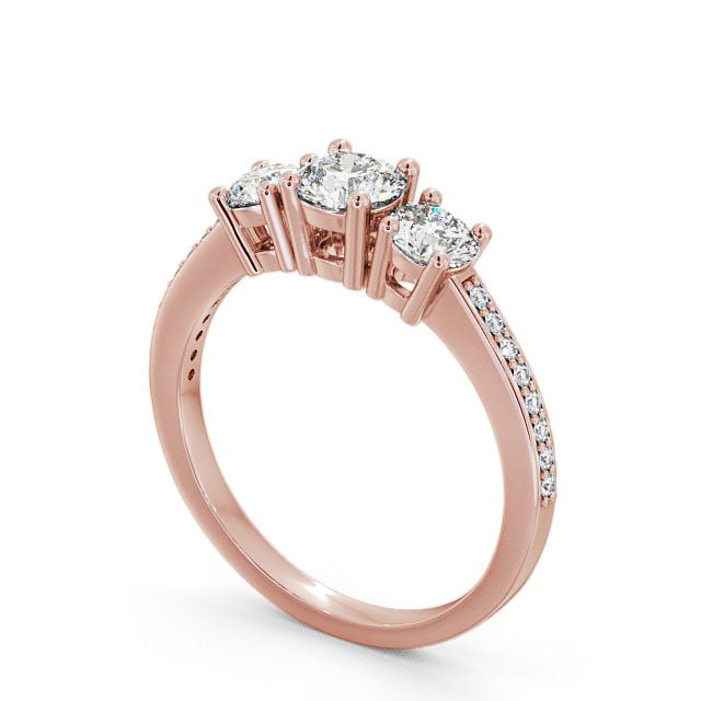 Three Stone Round Diamond Ring 18K Rose Gold With Side Stones - Florence TH9_RG_SIDE