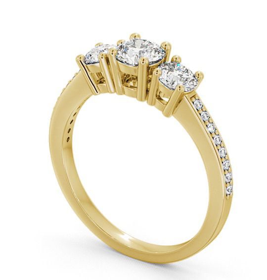 Three Stone Round Diamond Ring 9K Yellow Gold With Side Stones - Florence TH9_YG_THUMB1