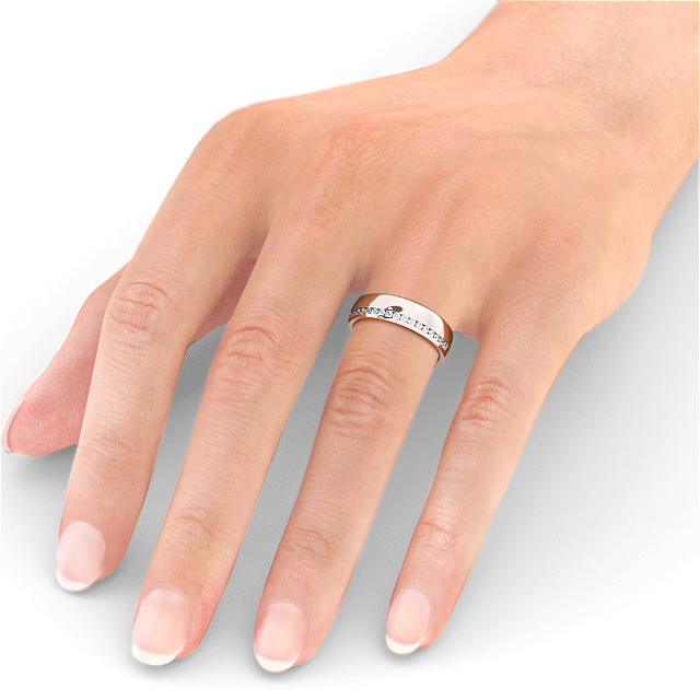 Ladies 0.18ct Round Diamond Wedding Ring 18K Rose Gold - Helene WBF19_RG_HAND