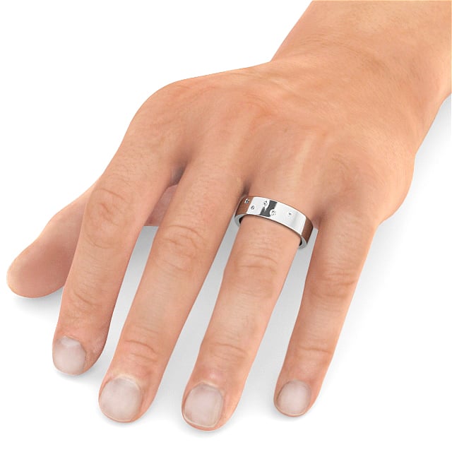 Mens Diamond 0.07ct Wedding Ring Platinum - Chirton WBM39_WG_HAND